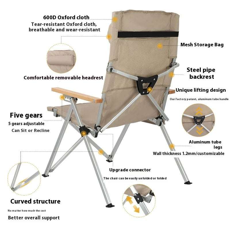 🏕️ Adjustable Reclining Fishing & Camping Chair – Foldable Outdoor Comfort