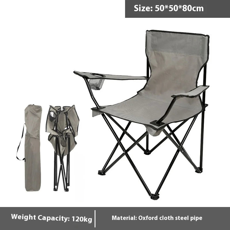 🏖️ Folding Camping Chair – Portable Fishing & Beach Seat with Cup Holder + Carry Bag