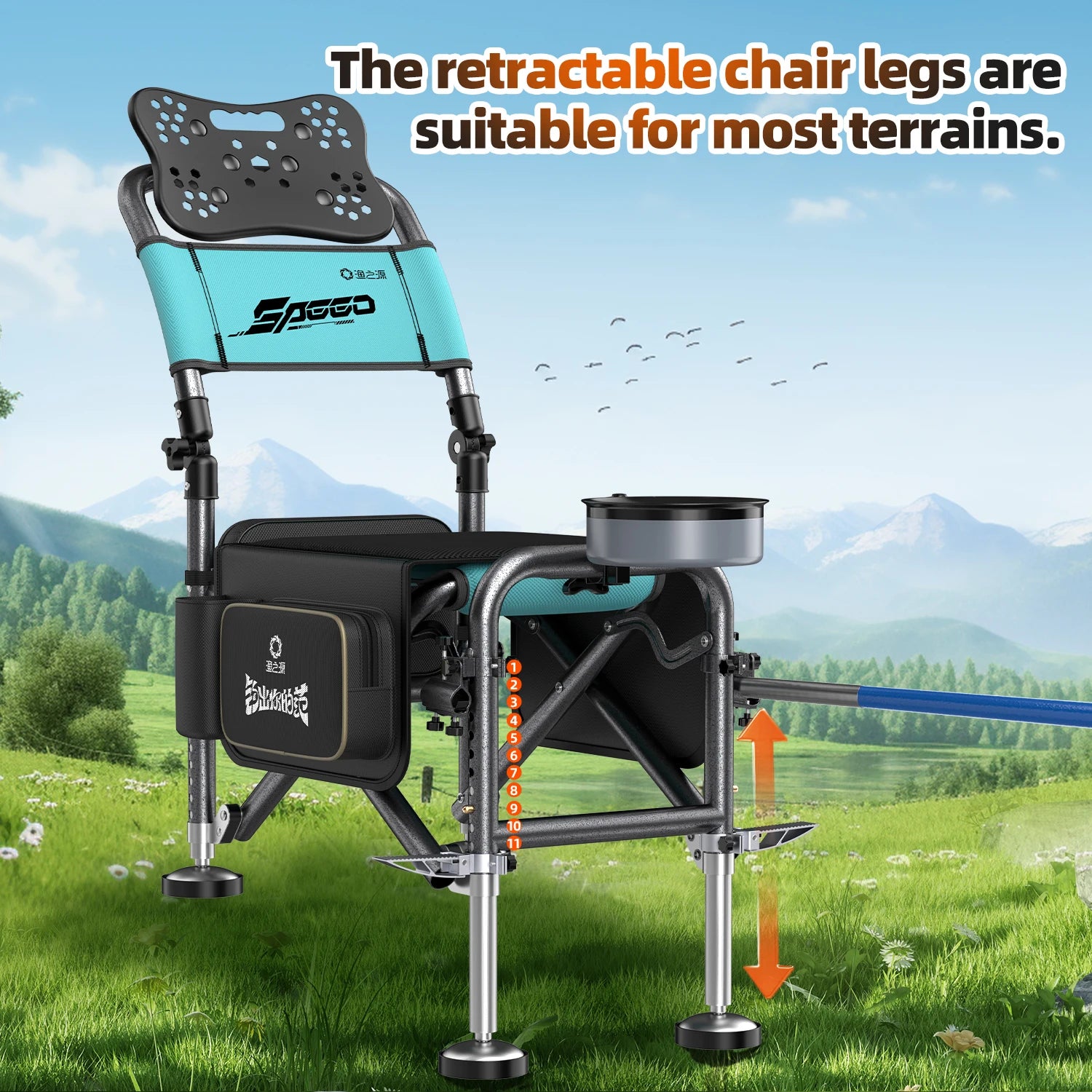 🎣 Portable Adjustable Fishing Chair – 11-Leg Height, Heavy-Duty & Foldable for Any Terrain